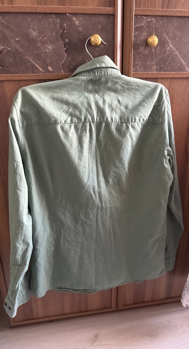 Düğmeli Yeşil Keten Uzun Kollu Erkek Gömlek - Görsel 2