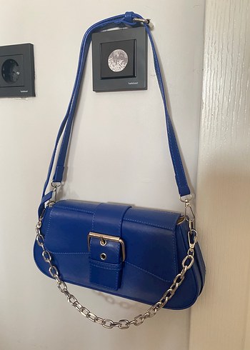 Mavi Deri Kadın Çanta Tokalı - Görsel 3