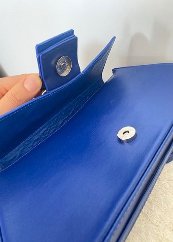 Mavi Deri Kadın Çanta Tokalı - Görsel 4