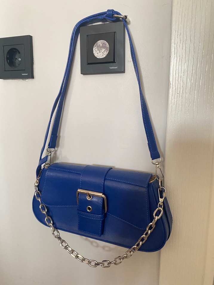 Mavi Deri Kadın Çanta Tokalı - Görsel 3