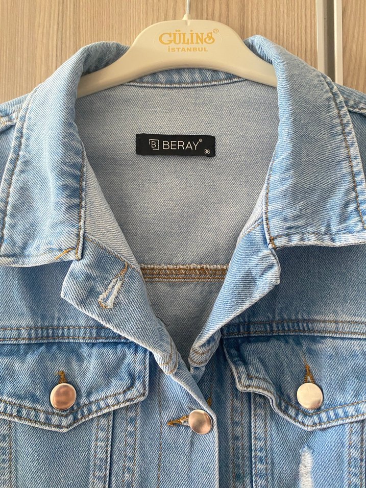 Düğmeli Mavi Kadın Denim Ceket - Görsel 2