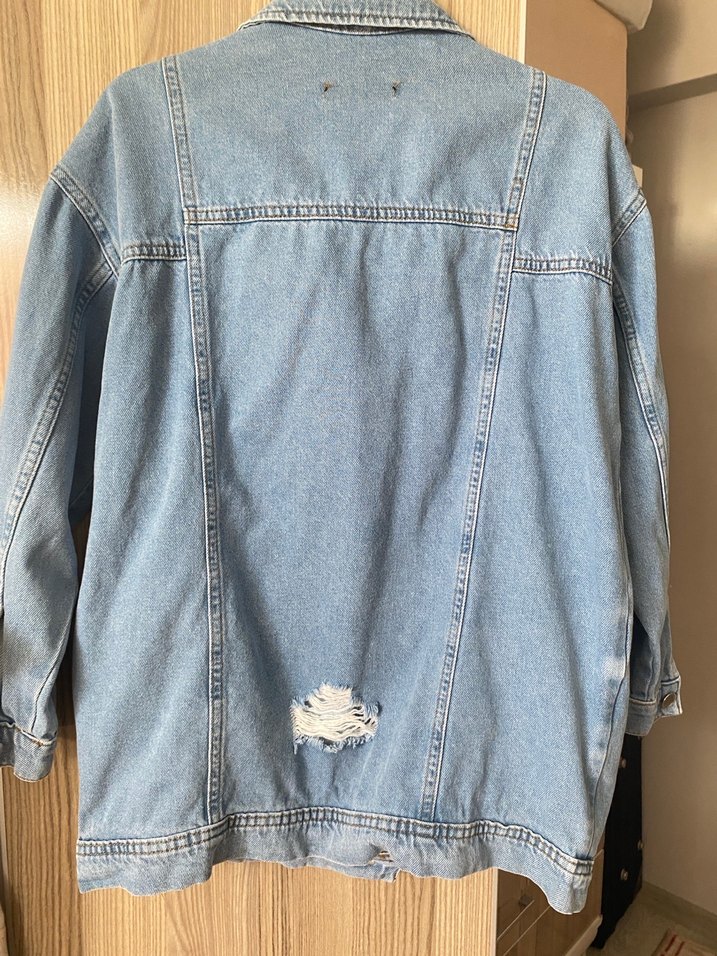 Düğmeli Mavi Kadın Denim Ceket - Görsel 3