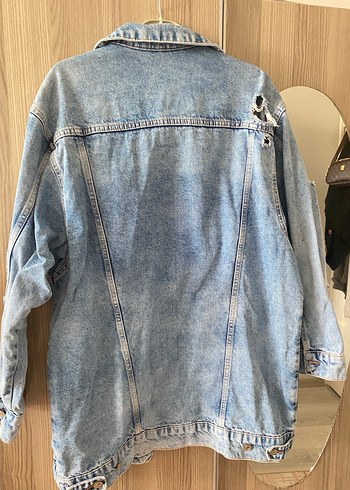 Düğmeli Gri Mavi Kadın Denim Ceket - Görsel 4