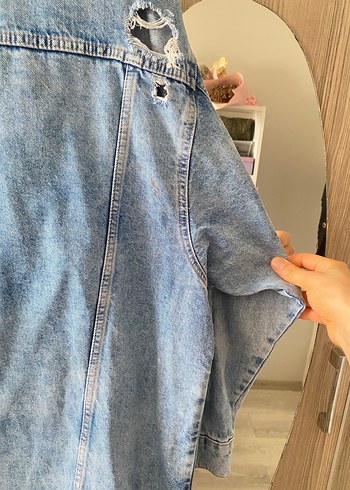 Düğmeli Gri Mavi Kadın Denim Ceket - Görsel 5