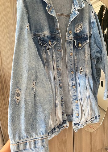 Düğmeli Gri Mavi Kadın Denim Ceket - Görsel 2