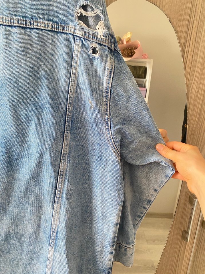 Düğmeli Gri Mavi Kadın Denim Ceket - Görsel 5