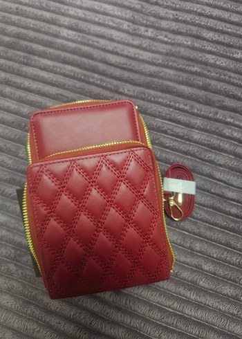 Kırmızı Deri Kadın Fermuarlı canta - Görsel 2