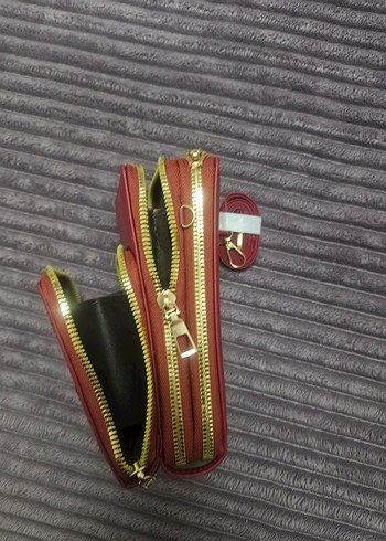 Kırmızı Deri Kadın Fermuarlı canta - Görsel 5