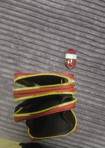 Kırmızı Deri Kadın Fermuarlı canta - Görsel 3