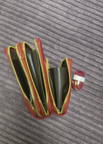 Kırmızı Deri Kadın Fermuarlı canta - Görsel 4