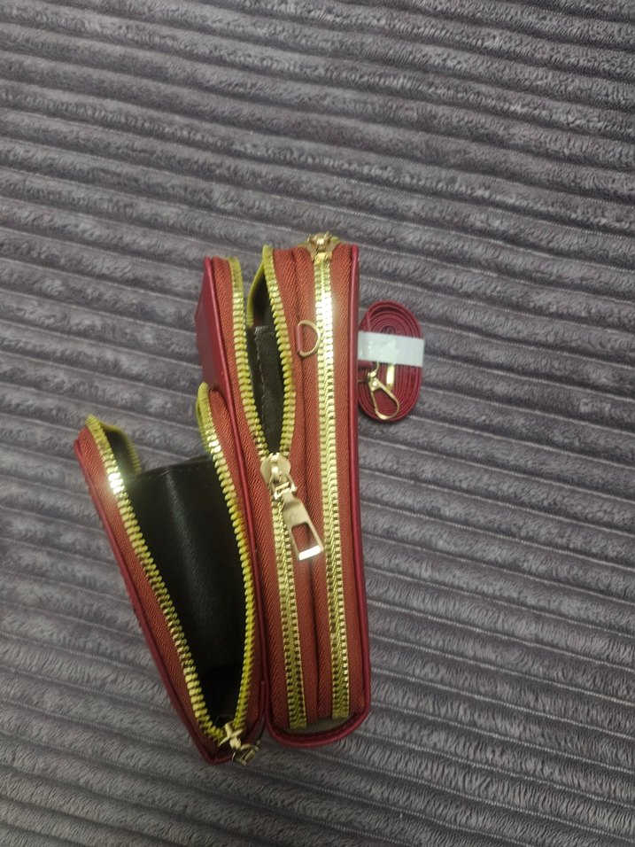 Kırmızı Deri Kadın Fermuarlı canta - Görsel 5