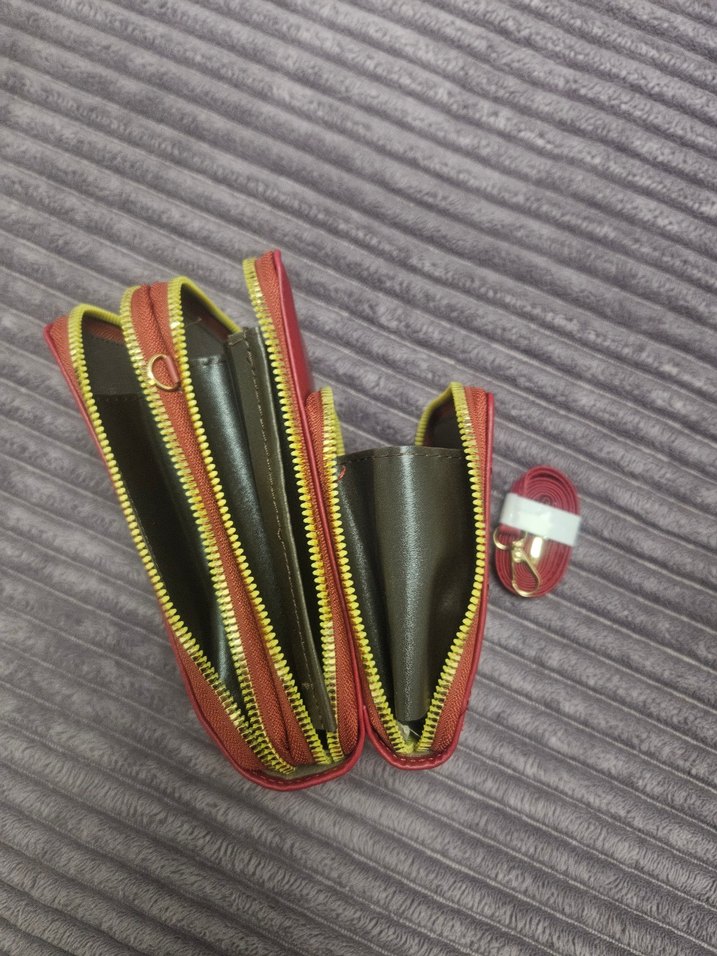 Kırmızı Deri Kadın Fermuarlı canta - Görsel 4