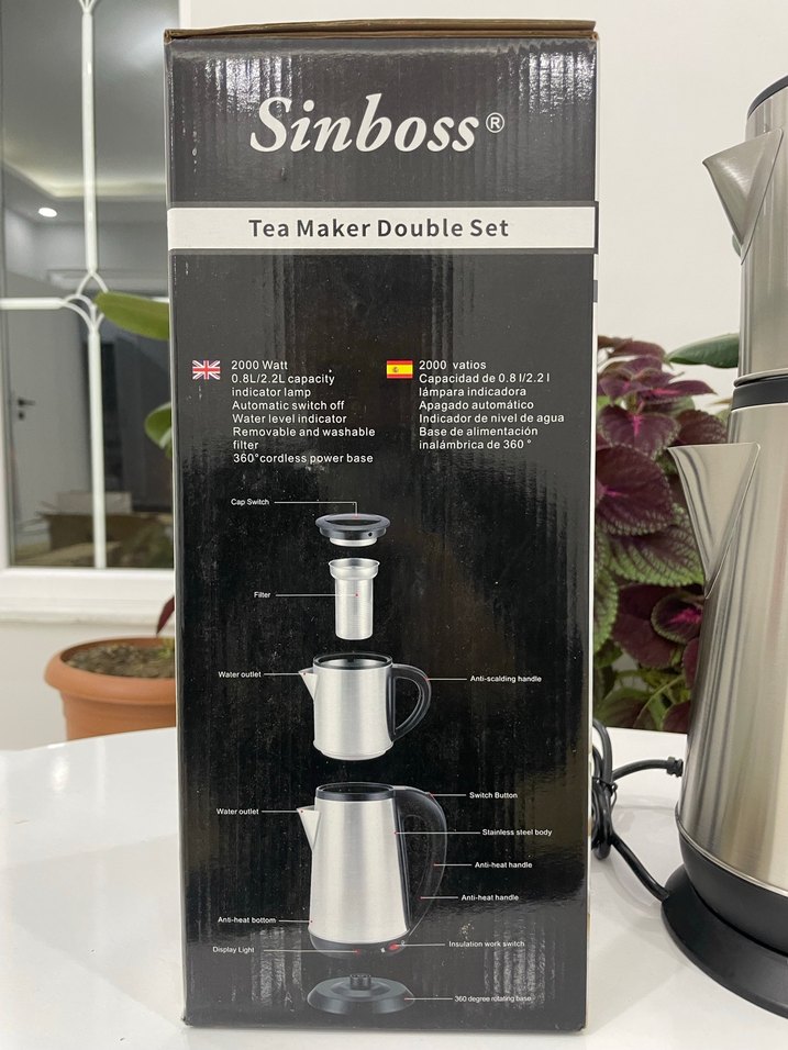 Sinboss Çift Demlikli Çay Makinesi Beyaz-Gri - Görsel 3