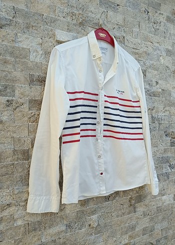 Erkek Beyaz Çizgili Uzun Kollu Gömlek - Görsel 3