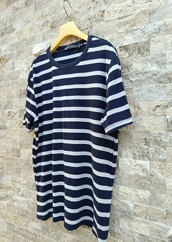 Erkek Lacivert Gri Çizgili Kısa Kollu Tişört - Görsel 3