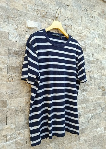 Erkek Lacivert Gri Çizgili Kısa Kollu Tişört - Görsel 2