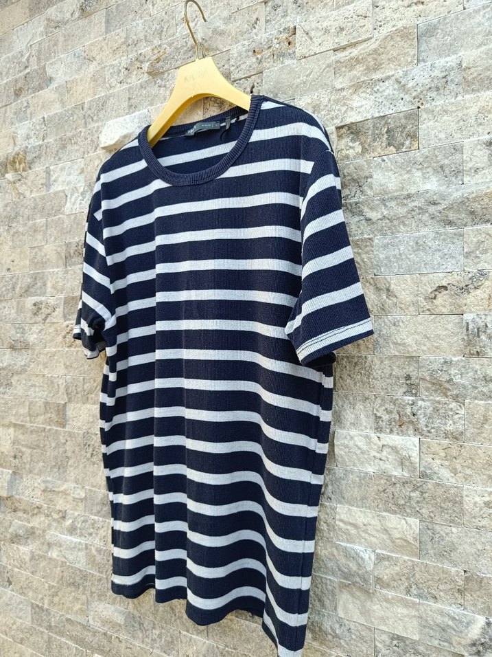 Erkek Lacivert Gri Çizgili Kısa Kollu Tişört - Görsel 3