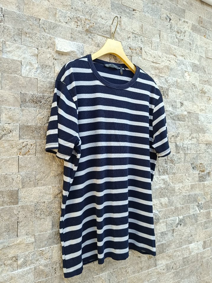 Erkek Lacivert Gri Çizgili Kısa Kollu Tişört - Görsel 2