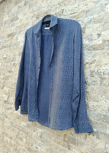 Uzun Kollu Gri Mavi Batik Desenli Erkek Gömlek - Görsel 2