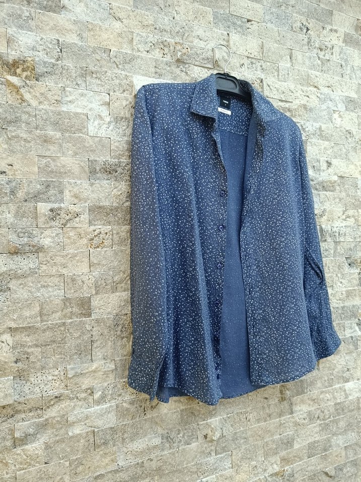 Uzun Kollu Gri Mavi Batik Desenli Erkek Gömlek - Görsel 4