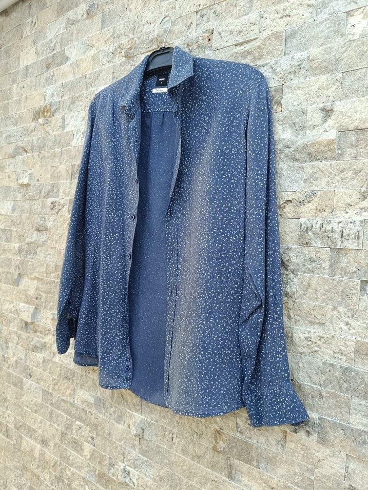 Uzun Kollu Gri Mavi Batik Desenli Erkek Gömlek - Görsel 2