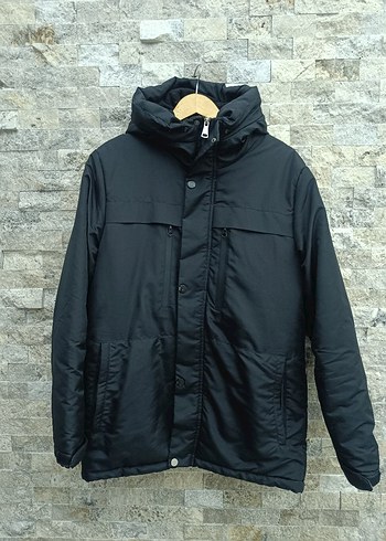 siyah Erkek Kapüşonlu Uzun Mont - Görsel 2