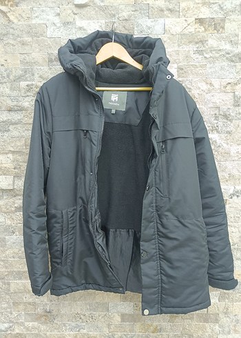 siyah Erkek Kapüşonlu Uzun Mont - Görsel 3