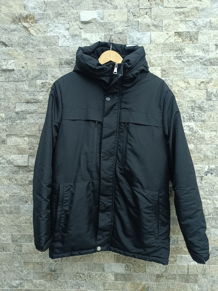 siyah Erkek Kapüşonlu Uzun Mont - Görsel 2