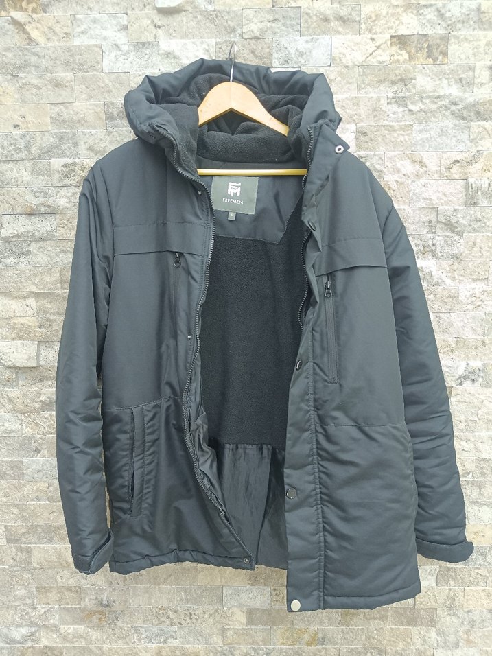 siyah Erkek Kapüşonlu Uzun Mont - Görsel 3