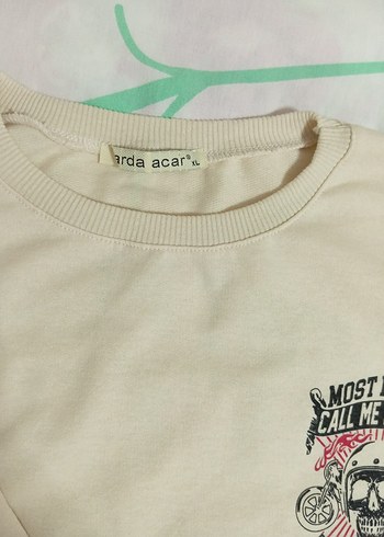 xl Beden Beyaz Baskılı Pamuklu Uzun Kollu Sweatshirt