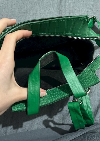 Yeşil Deri Yılan Desenli Kadın Çanta - Görsel 3