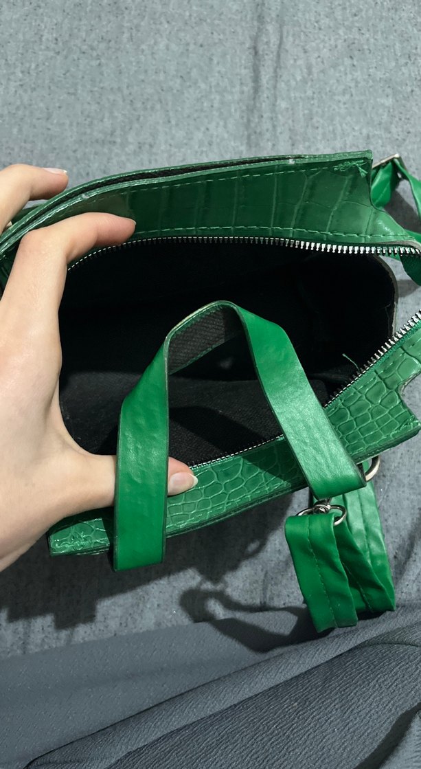 Yeşil Deri Yılan Desenli Kadın Çanta - Görsel 3