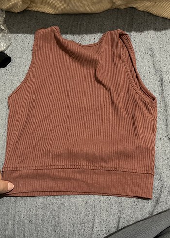 Kadın Kahverengi Fitilli Atlet/Crop - Görsel 2