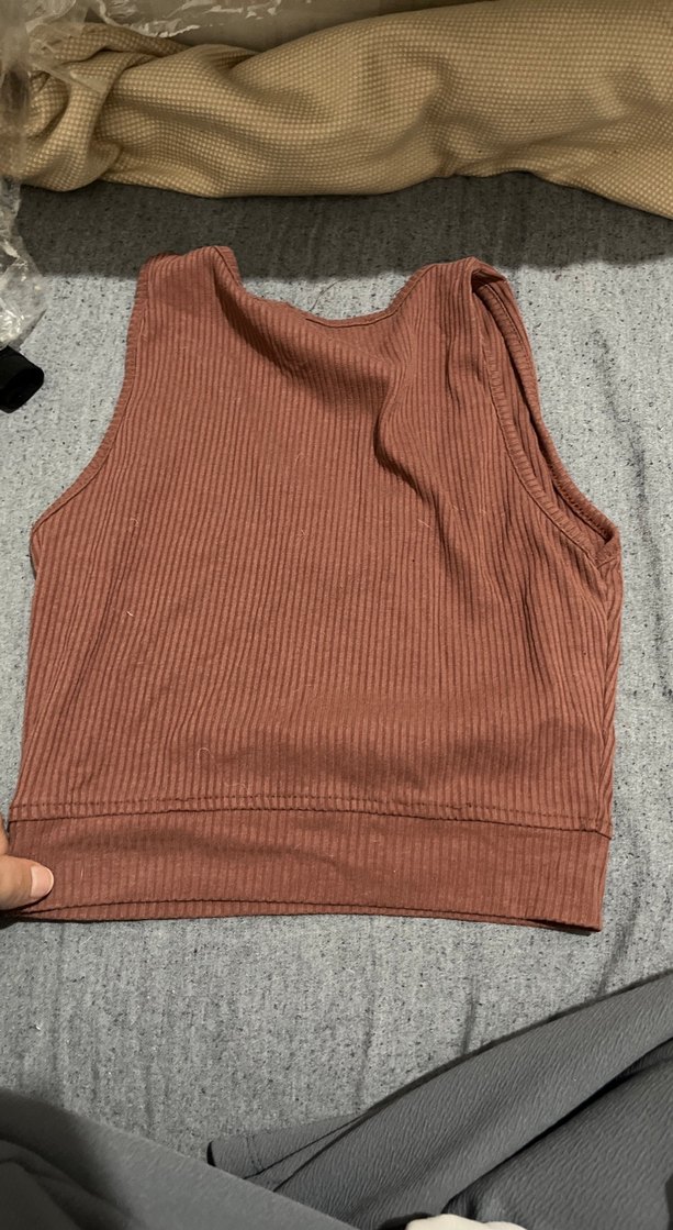 Kadın Kahverengi Fitilli Atlet/Crop - Görsel 2