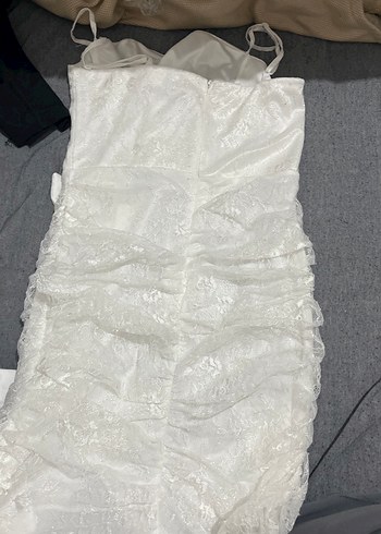 Dantel Mini Beyaz Straplez Gelinlik - Görsel 3