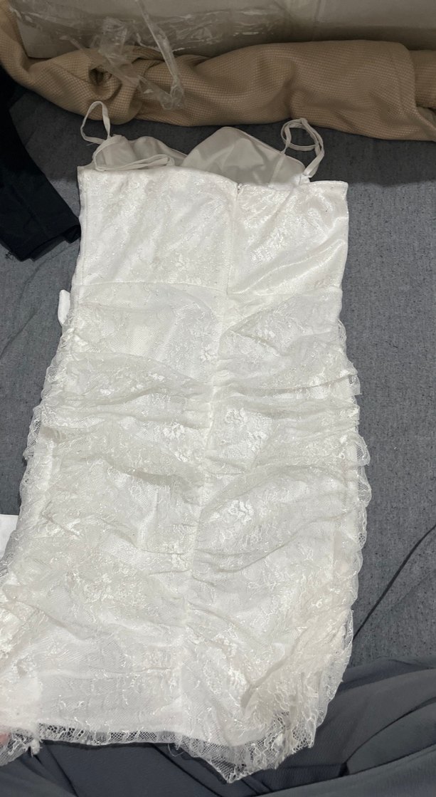 Dantel Mini Beyaz Straplez Gelinlik - Görsel 3