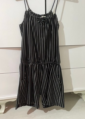 Siyah Beyaz Çizgili Kadın Tulum - Görsel 2