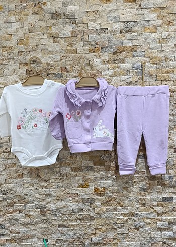 0-12 Ay Lila Tavşanlı 3lü Takim  %100 Pamuk  Yeni & Etiketli - Görsel 2