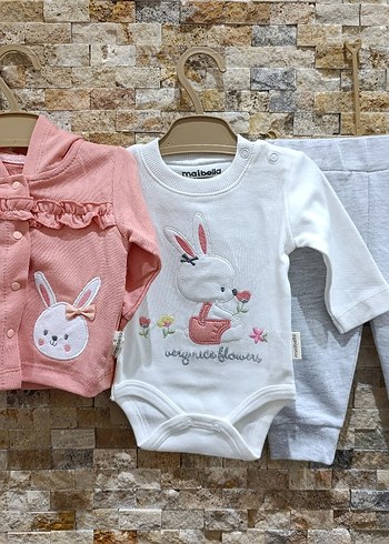 %100 Pamuk Tavşan Nakışlı 3lü Takım(012 Ay)  Yeni &Etiketli - Görsel 2