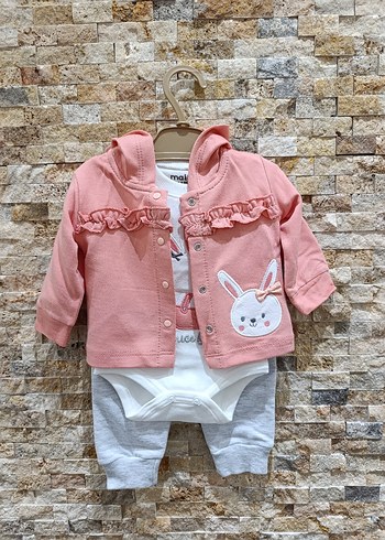 %100 Pamuk Tavşan Nakışlı 3lü Takım(012 Ay)  Yeni &Etiketli - Görsel 4