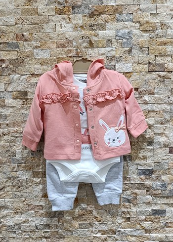 %100 Pamuk Tavşan Nakışlı 3lü Takım(012 Ay)  Yeni &Etiketli - Görsel 3