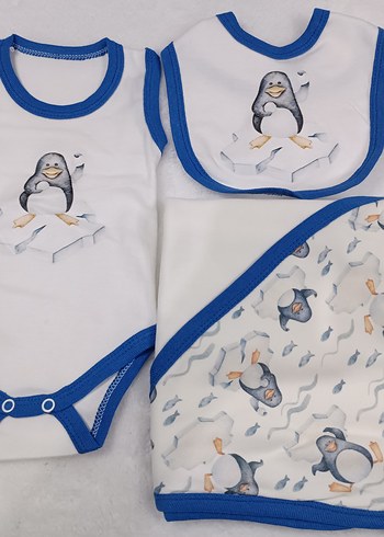 Penguen Desenli 5li Hastane Çıkışı ve Bebek Seti  %100 Pamuk - Görsel 2