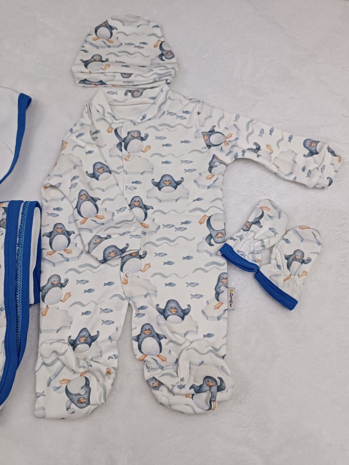 Penguen Desenli 5li Hastane Çıkışı ve Bebek Seti  %100 Pamuk - Görsel 3