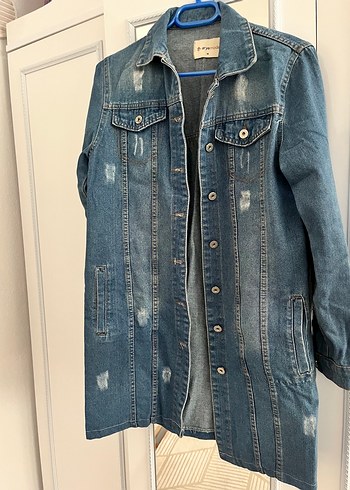 m Beden Düğmeli Mavi Kadın Denim Ceket
