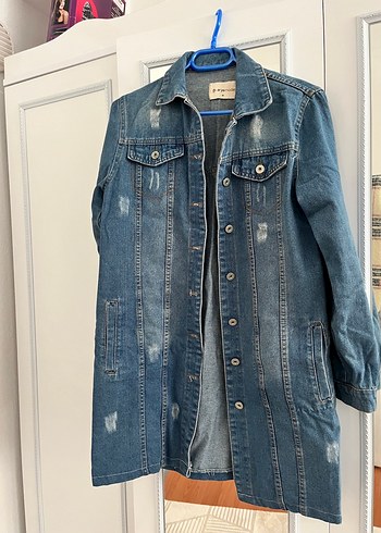 Düğmeli Mavi Kadın Denim Ceket