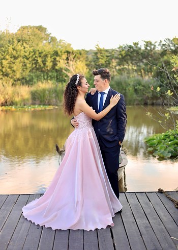 Pembe Drapeli Uzun Askılı Straplez Abiye - Görsel 2