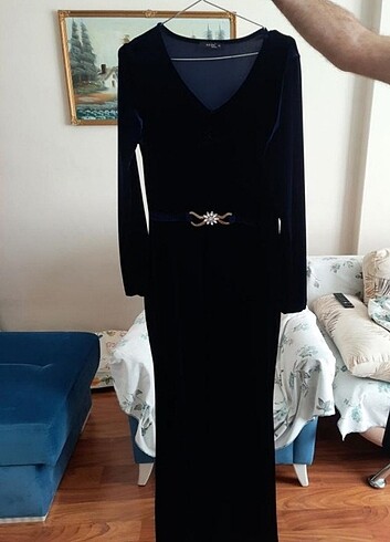 Uzun kadife elbise - Görsel 2
