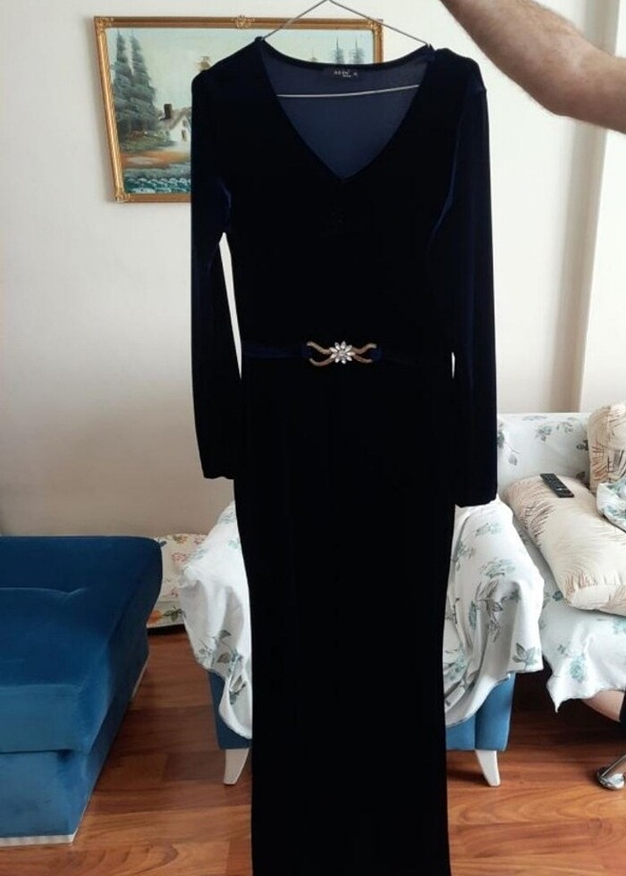 Uzun kadife elbise - Görsel 2