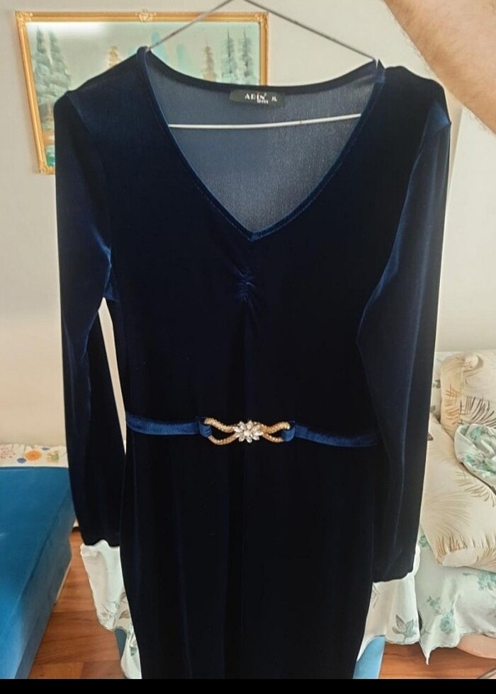 Uzun kadife elbise - Görsel 3