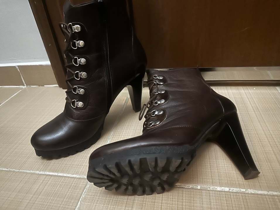 Kahverengi Gerçek Deri Gotik Topuklu Kadın Bot - Görsel 4